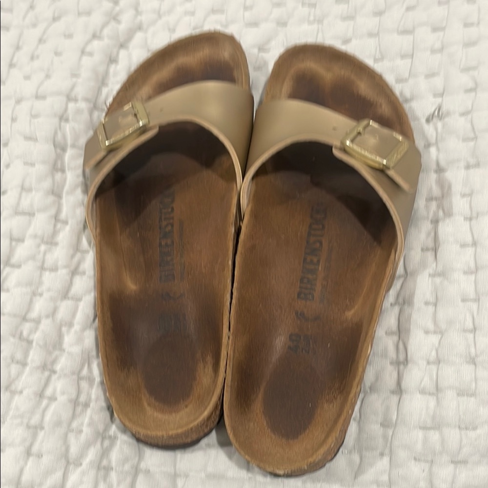 Birkenstock Tan Sandals with Gold Buckle